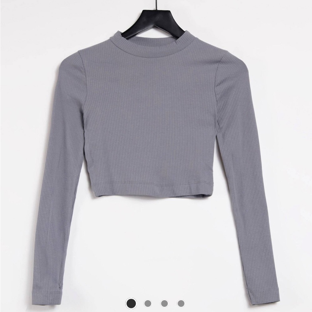 ASOS Ribbed Long Sleeve Top Gray Size 2